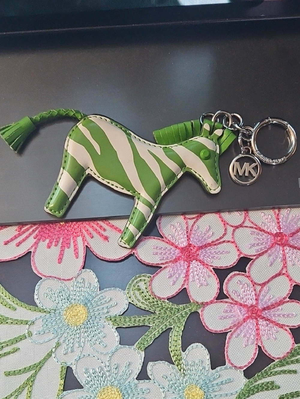 Michael Kors Green and White Zebra Donkey Keychain